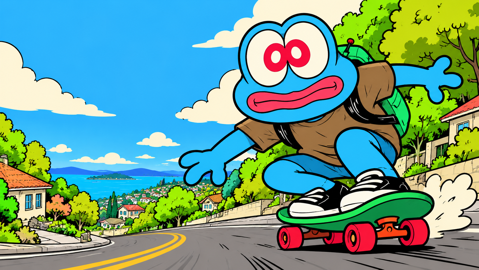 GROGGO riding a green skateboard